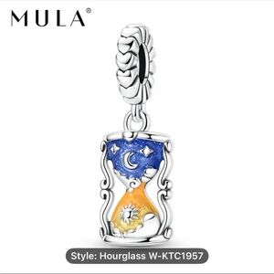 MULA Silver Sun and Moon Hourglass Charm with blue and yellow enamel